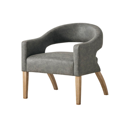 Upholstered Open Back Armchair With Weathered Rubberwood Legs Home Essentials