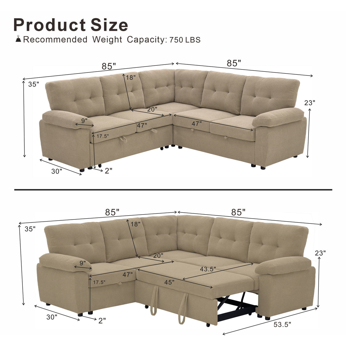 Convertible Sectional Sofa Bed & Pull Out Sleeper And Storage Home Essentials