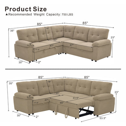 Convertible Sectional Sofa Bed & Pull Out Sleeper And Storage Home Essentials