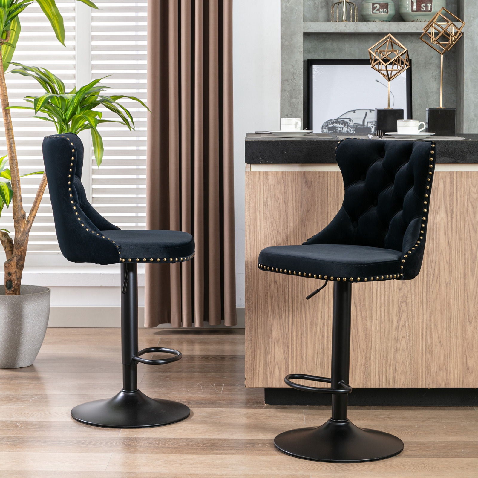 Swivel Velvet Barstools Adjusatble Seat Height, Modern Upholstered Bar Stools With Backs Comfortable Tufted For Home Pub And Kitchen Island (Set of 2) Home Essentials