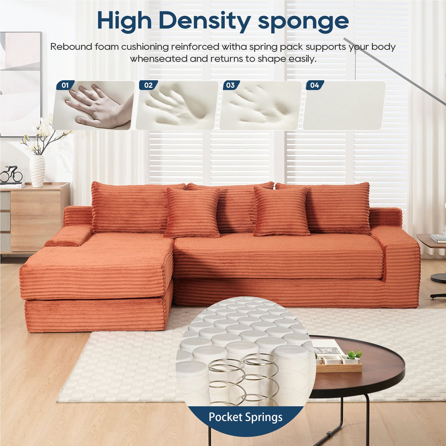 Modern L - Shaped Sectional Couch With Memory Foam Home Essentials