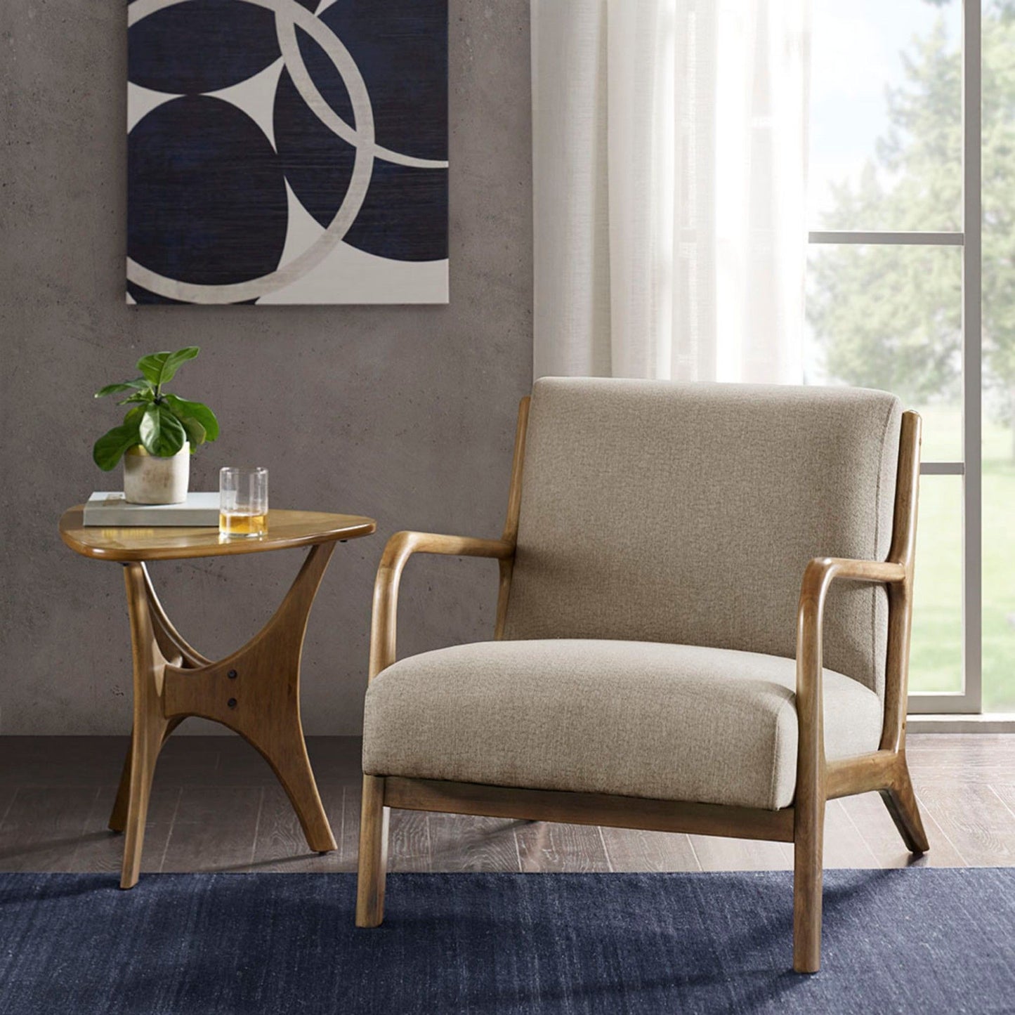 Mid-Century Style Lounge Chair With Upholstered Seat JLA