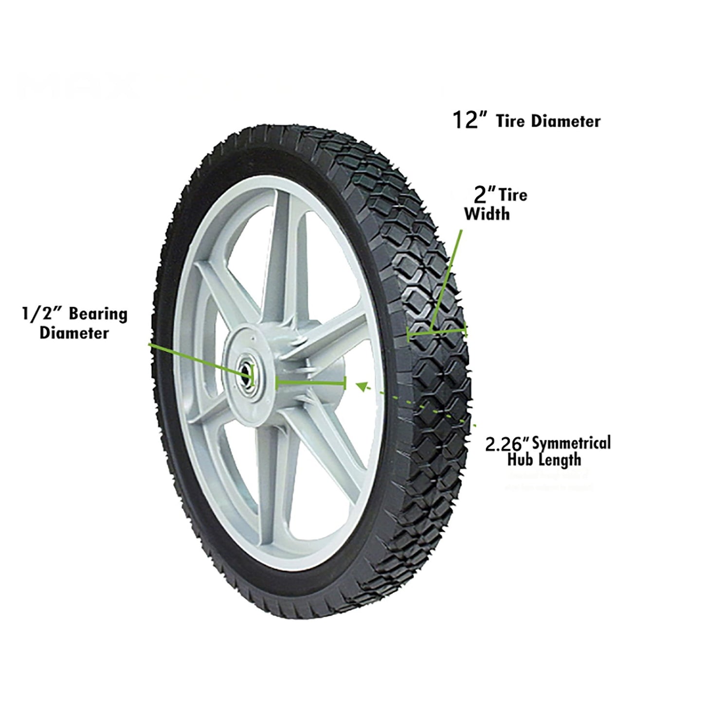 Universal 12" Spoked Plastic Wheel And Tire For Lawn Mowers & Trolley Carts, 10 Pack - Black Daily Nest