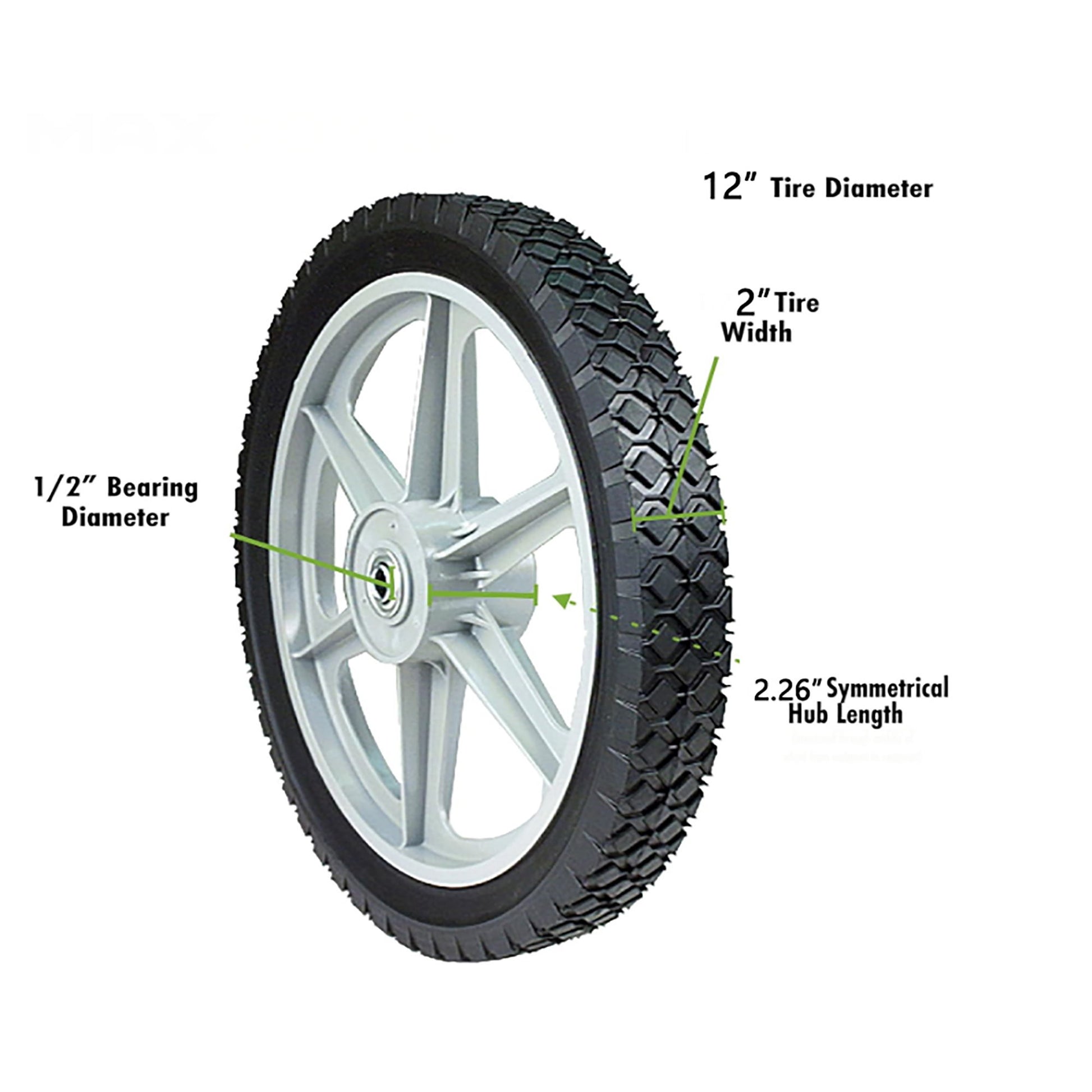 Universal 12" Spoked Plastic Wheel And Tire For Lawn Mowers & Trolley Carts, 10 Pack - Black Daily Nest