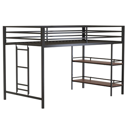 Adam - Junior Twin Loft Bunk Bed - Black With Cinnamon Wood Shelf