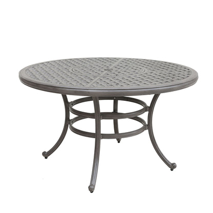 All-Weather And Durable 52" Round Cast Aluminum Round Dining Table With Umbrella Hole - Gray Home Essentials