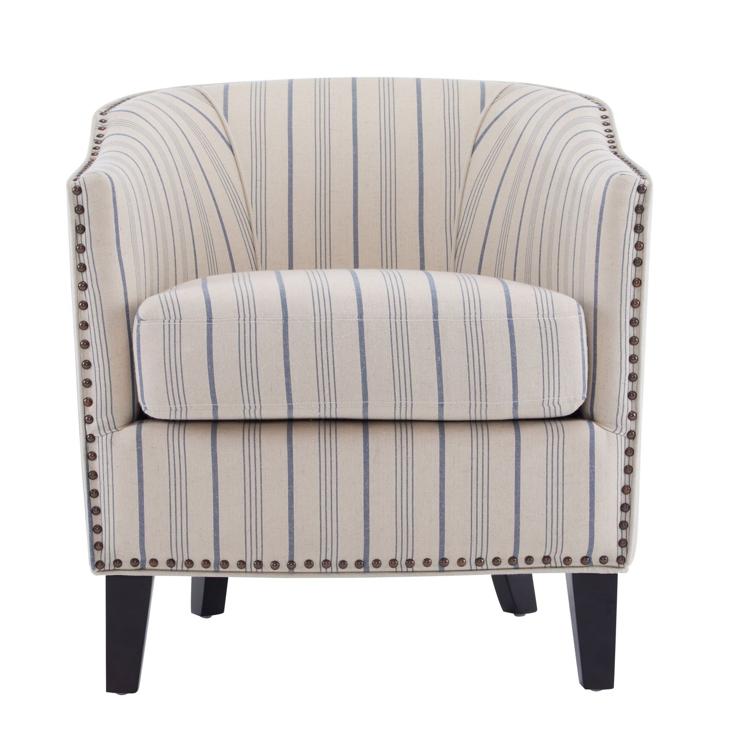 Transitional Upholstered Stripe Barrel Chair With Birch Wood Legs And Plush Cushioned Seat - Beige / Blue Stripe Noble House