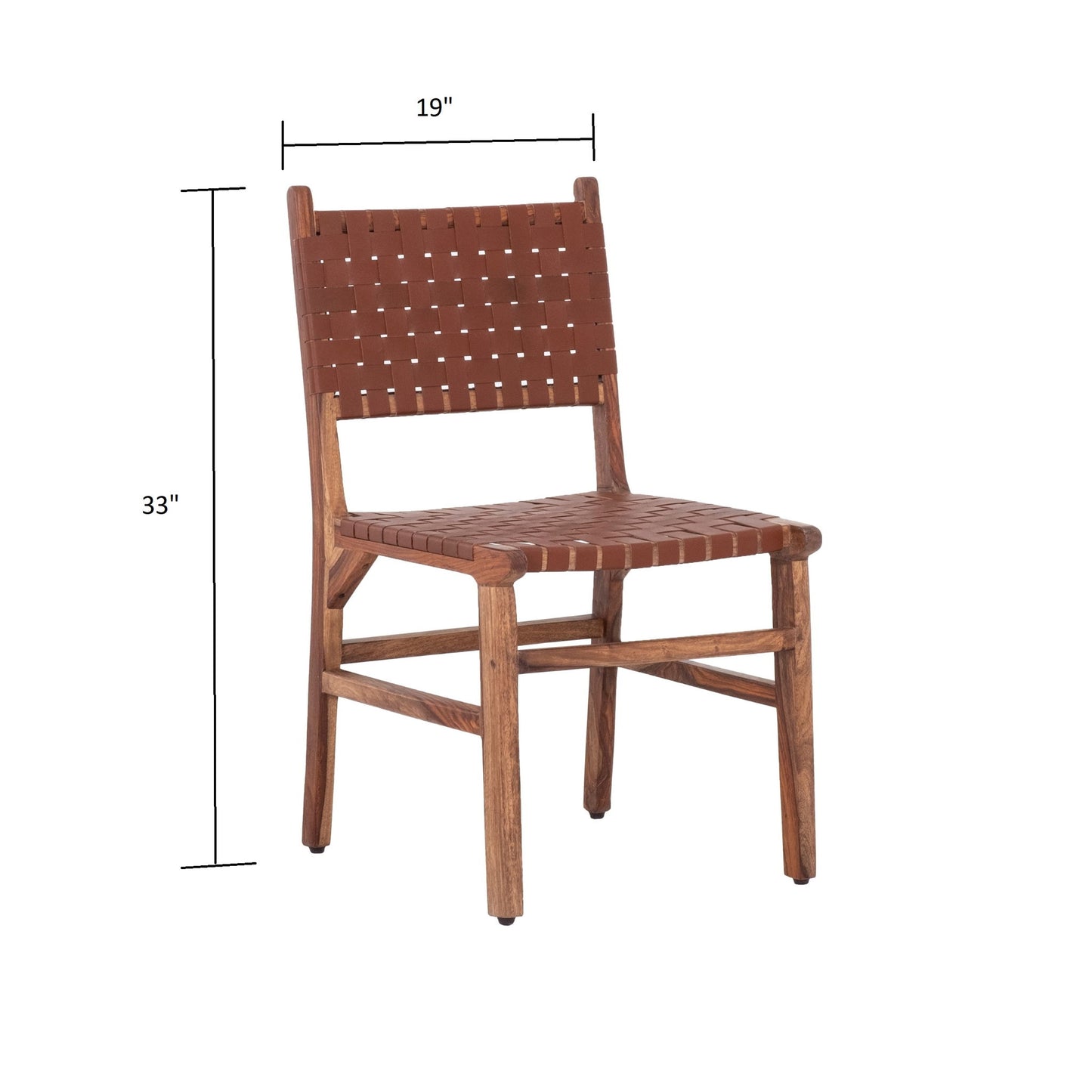 Rustic Wooden Dining Chair (Set of 2) With Genuine Leather Woven Upholstery - Brown Home Essentials