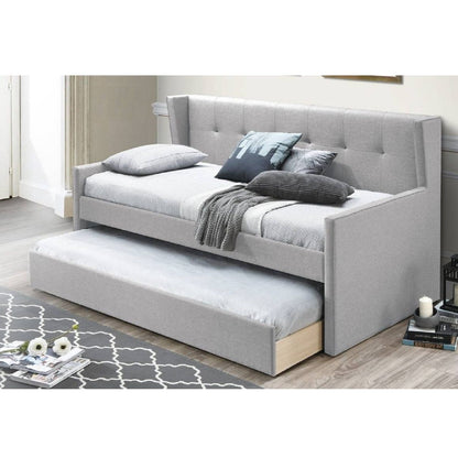 Daybed With Slat Trundle, Button Tufted - Light Gray Home Essentials