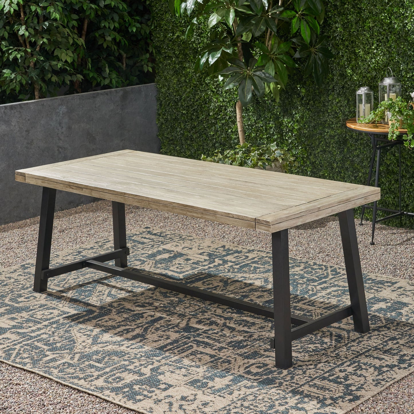 Equilibrium - Outdoor Dining Table With Wooden Frame And Slat Top Noble House