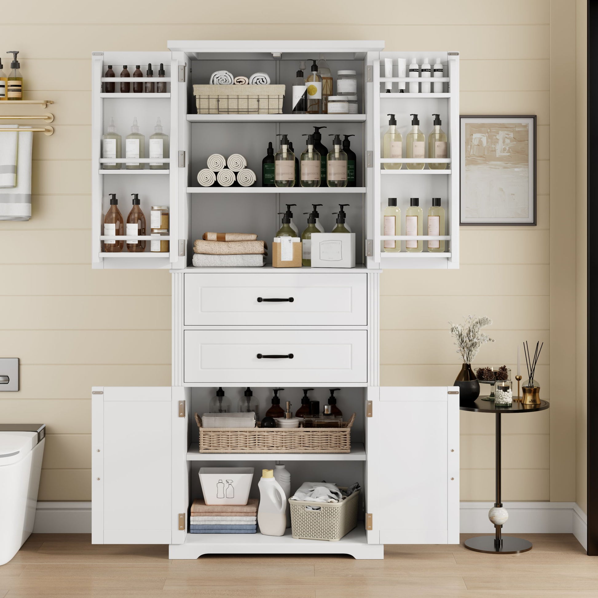 Elegant Multi Functional Storage Cabinet With Slide Rail Drawers, Adjustable Shelves Noble House