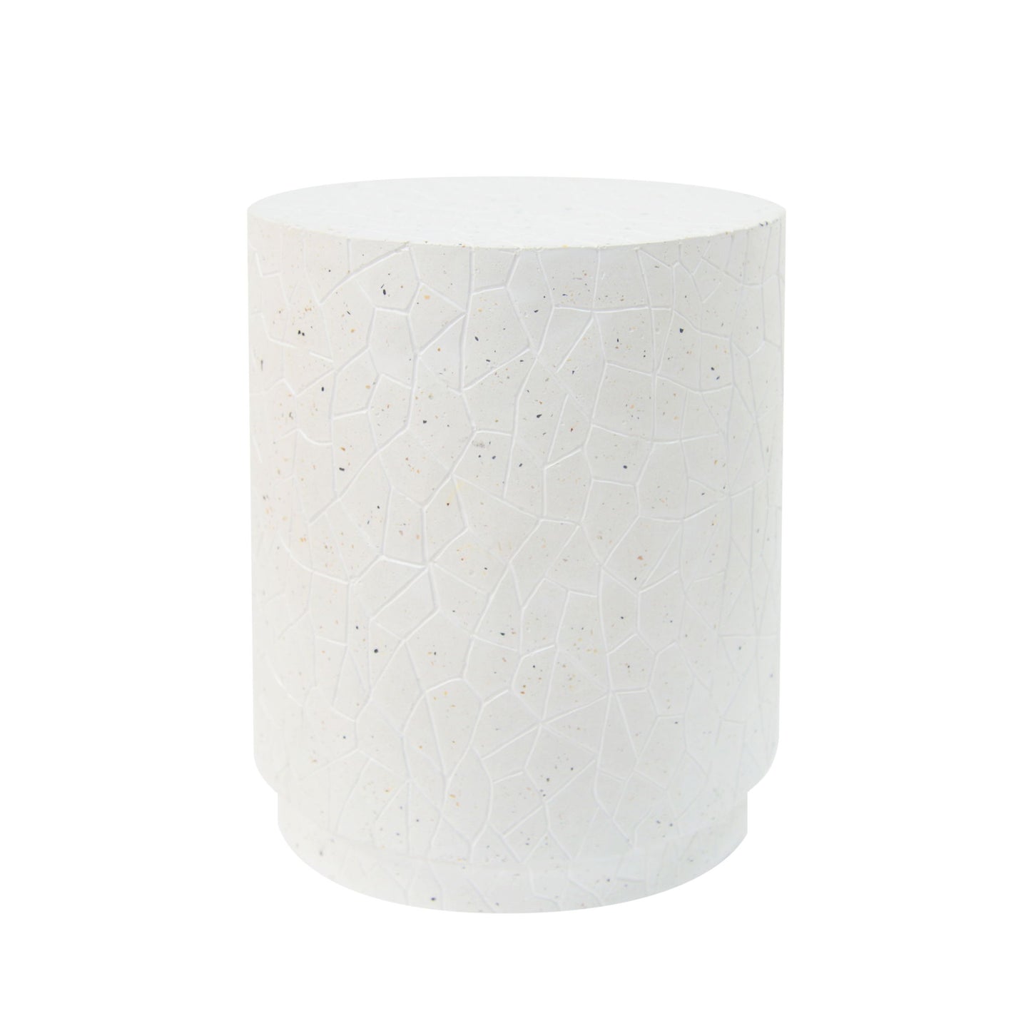 Outdoor Terrazzo Concrete Drum End Table, Living Room Accent Table - White Terrazzo Noble House