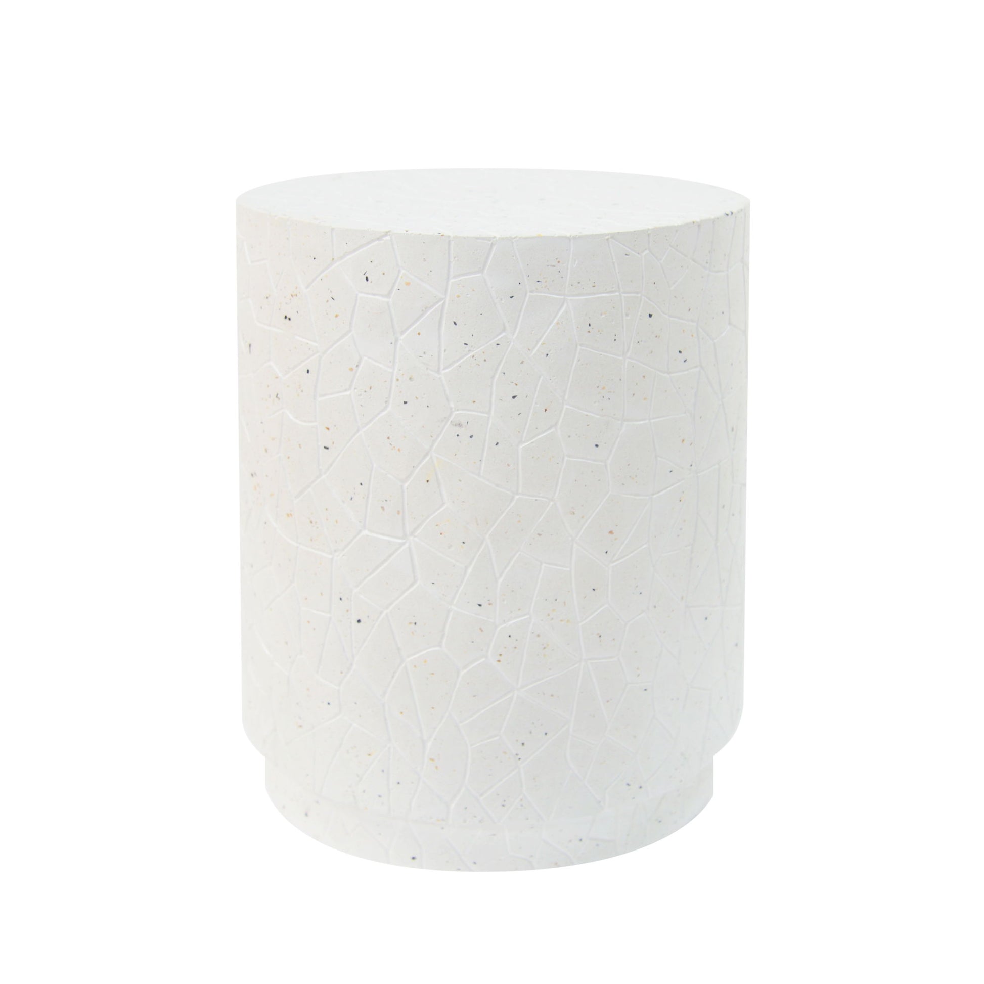Outdoor Terrazzo Concrete Drum End Table, Living Room Accent Table - White Terrazzo Noble House