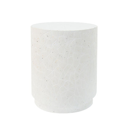 Outdoor Terrazzo Concrete Drum End Table, Living Room Accent Table - White Terrazzo Noble House