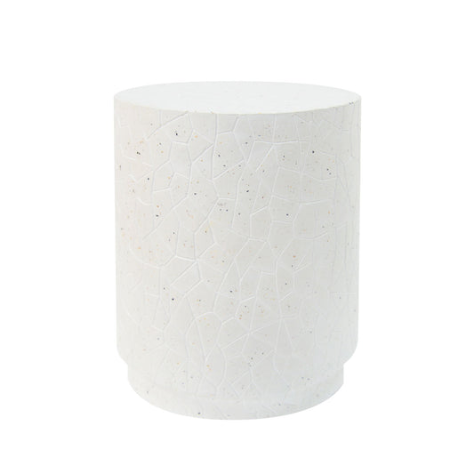 Outdoor Terrazzo Concrete Drum End Table, Living Room Accent Table - White Terrazzo Noble House