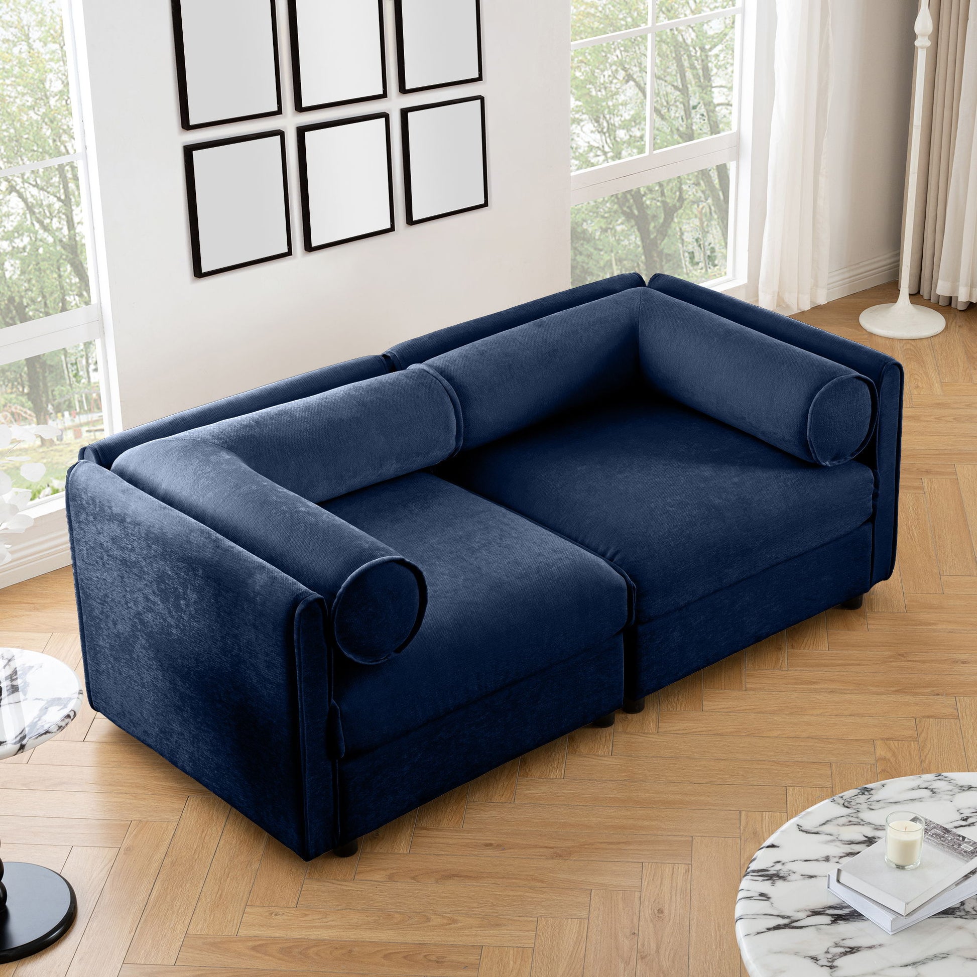 Stylish Chenille Sofa With Storage Seat And Cylindrical Backrest Home Essentials