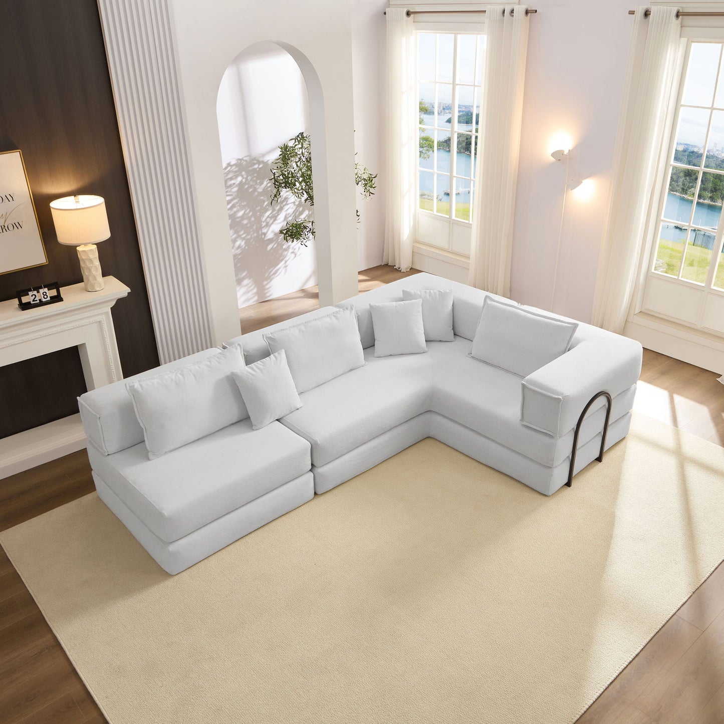 Modular L Shaped Floor Living Room Sofa Set With 6 Pillows Home Essentials