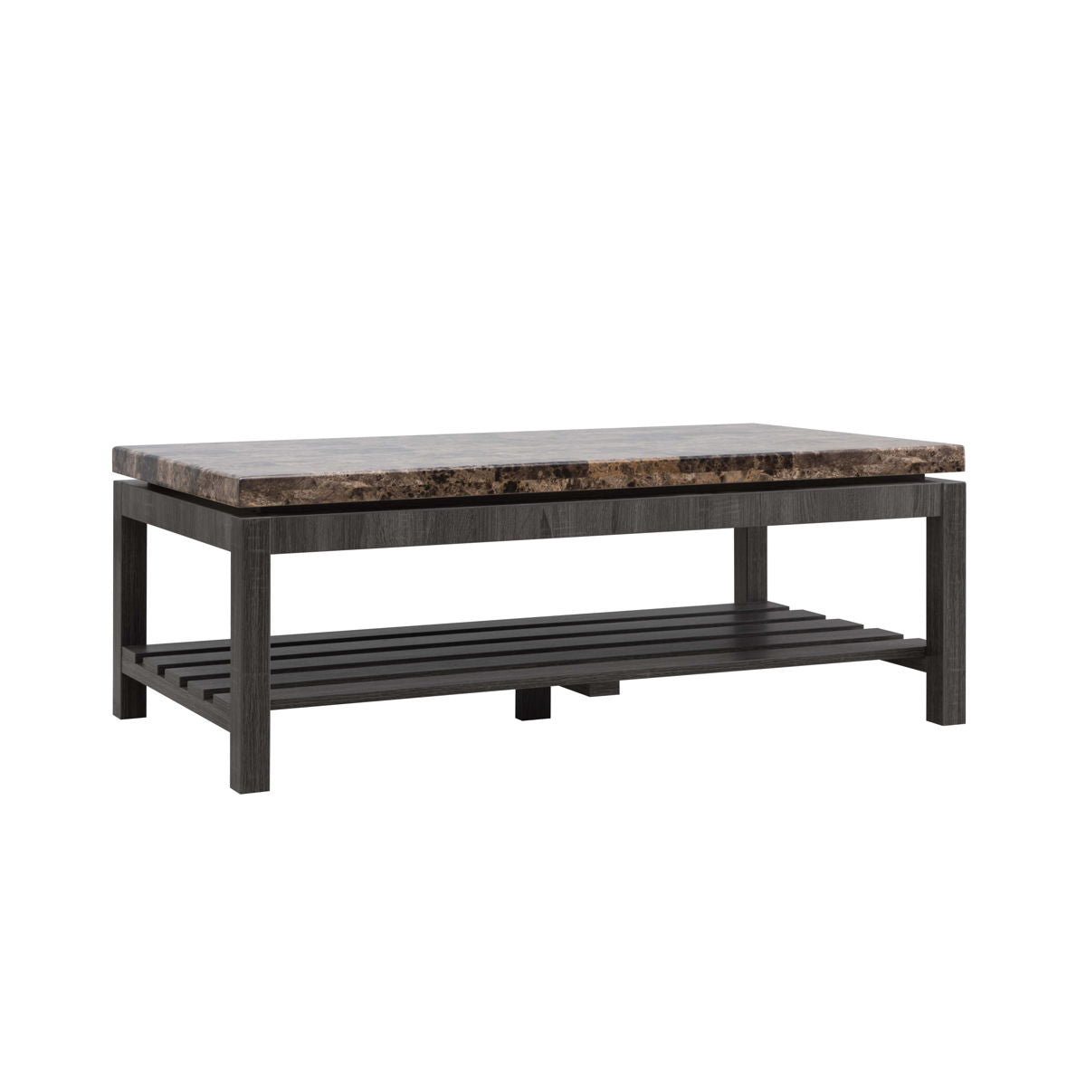 Coffee Table Occasional Faux Marble Slat Shelf Country Farmhouse Italian - Distressed Gray