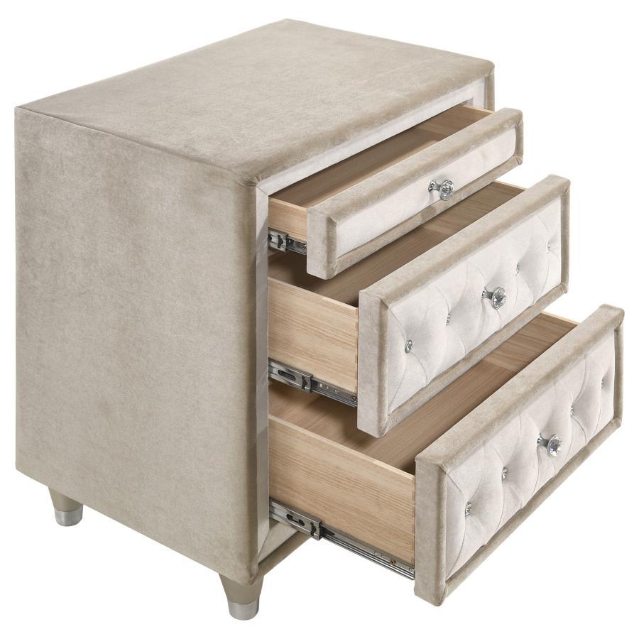 Antonella - Upholstered 3-Drawer Nightstand CoasterElevations