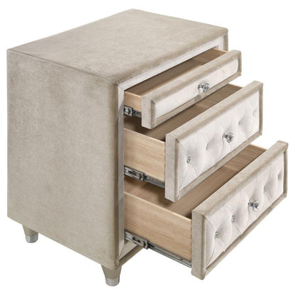 Antonella - Upholstered 3-Drawer Nightstand CoasterElevations