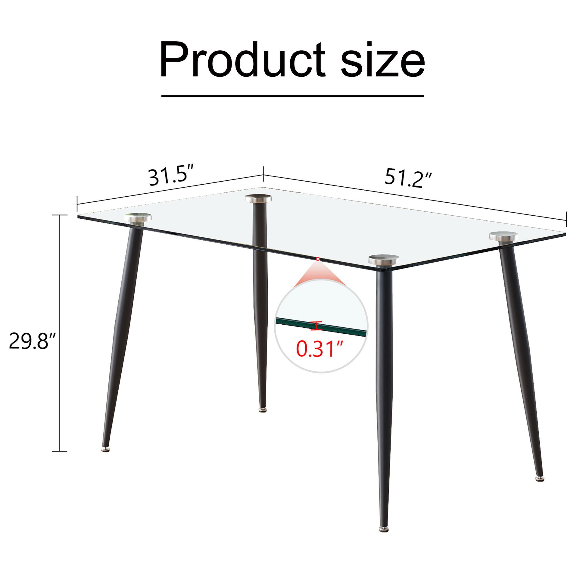 Modern Rectangular Glass Dining Table With Tempered Glass Top And Metal Legs For 4 - 6 People - Black / Transparent Home Essentials