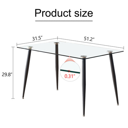 Modern Rectangular Glass Dining Table With Tempered Glass Top And Metal Legs For 4 - 6 People - Black / Transparent Home Essentials