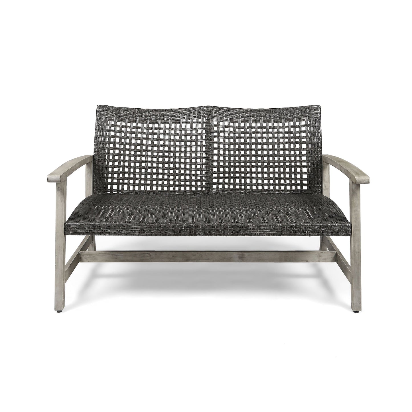 Hampton - Outdoor Wood And Wicker Loveseat - Gray Noble House
