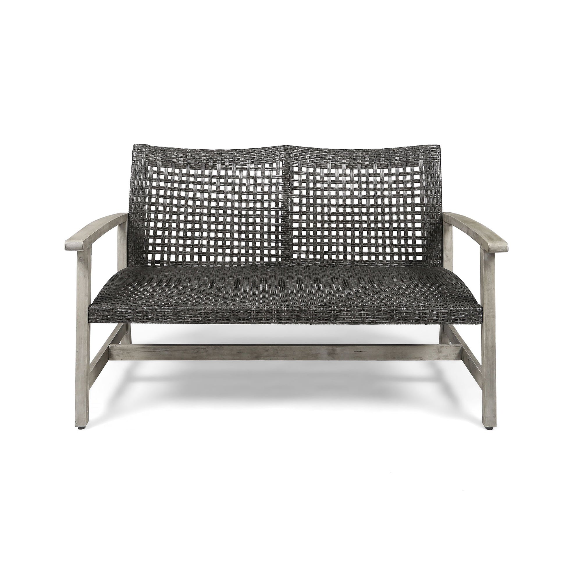 Hampton - Outdoor Wood And Wicker Loveseat - Gray Noble House