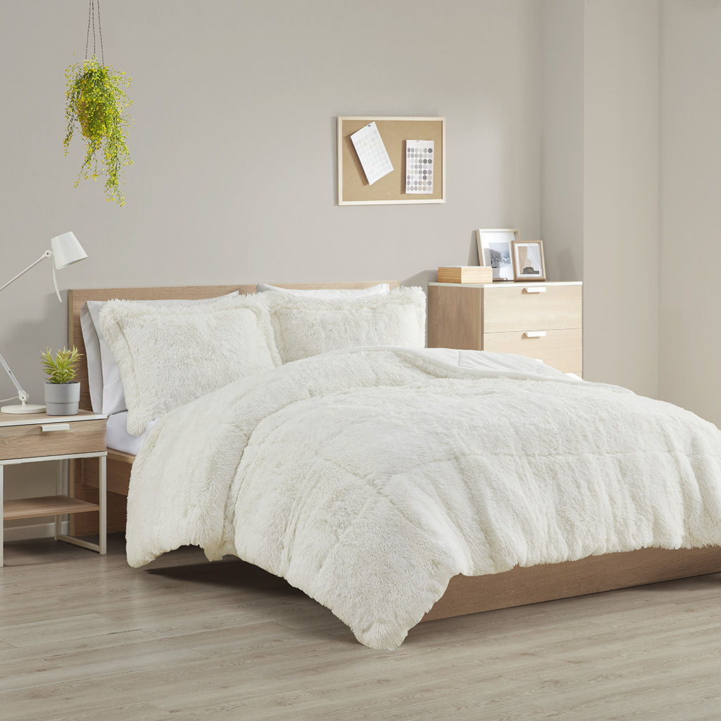 Malea - King Shaggy Comforter Mini Set - Ivory Intelligent Design