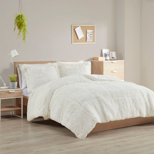 Malea - King Shaggy Comforter Mini Set - Ivory Intelligent Design