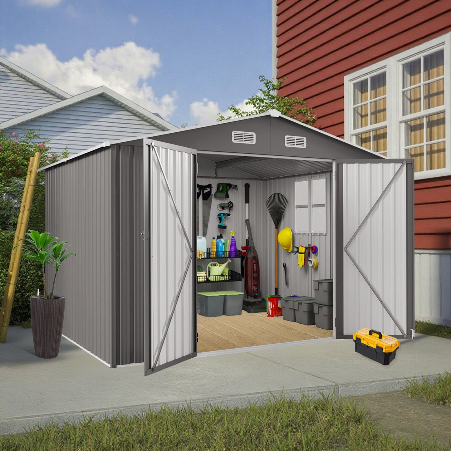 Large Outdoor Storage Shed With Lockable Door, Air Vent Daily Nest