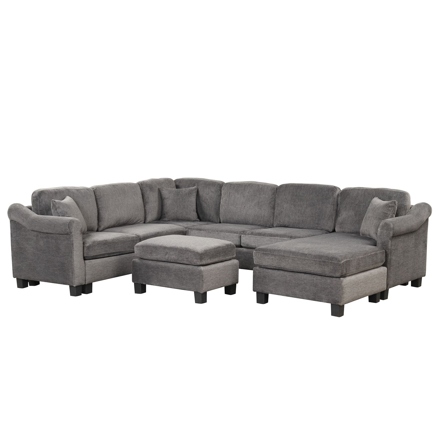 4 Pieces Sectional Sofa With Ottoman With Right Side Chaise