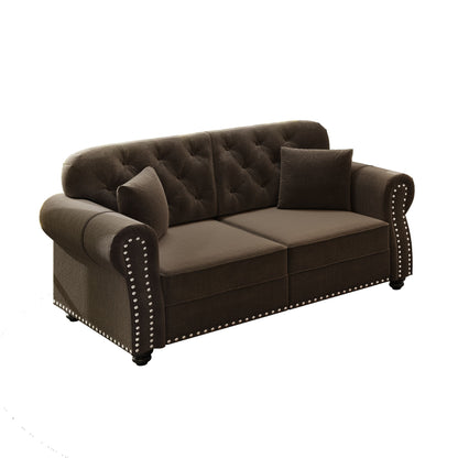 Upholstered Chesterfield Sofa With Nailhead Trim And Rolled Armrests Home Essentials