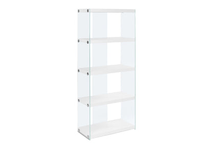 Bookshelf, Bookcase, Etagere, 5 Tier, Glossy Clear Tempered Glass - White 8th Street
