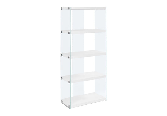 Bookshelf, Bookcase, Etagere, 5 Tier, Glossy Clear Tempered Glass - White 8th Street