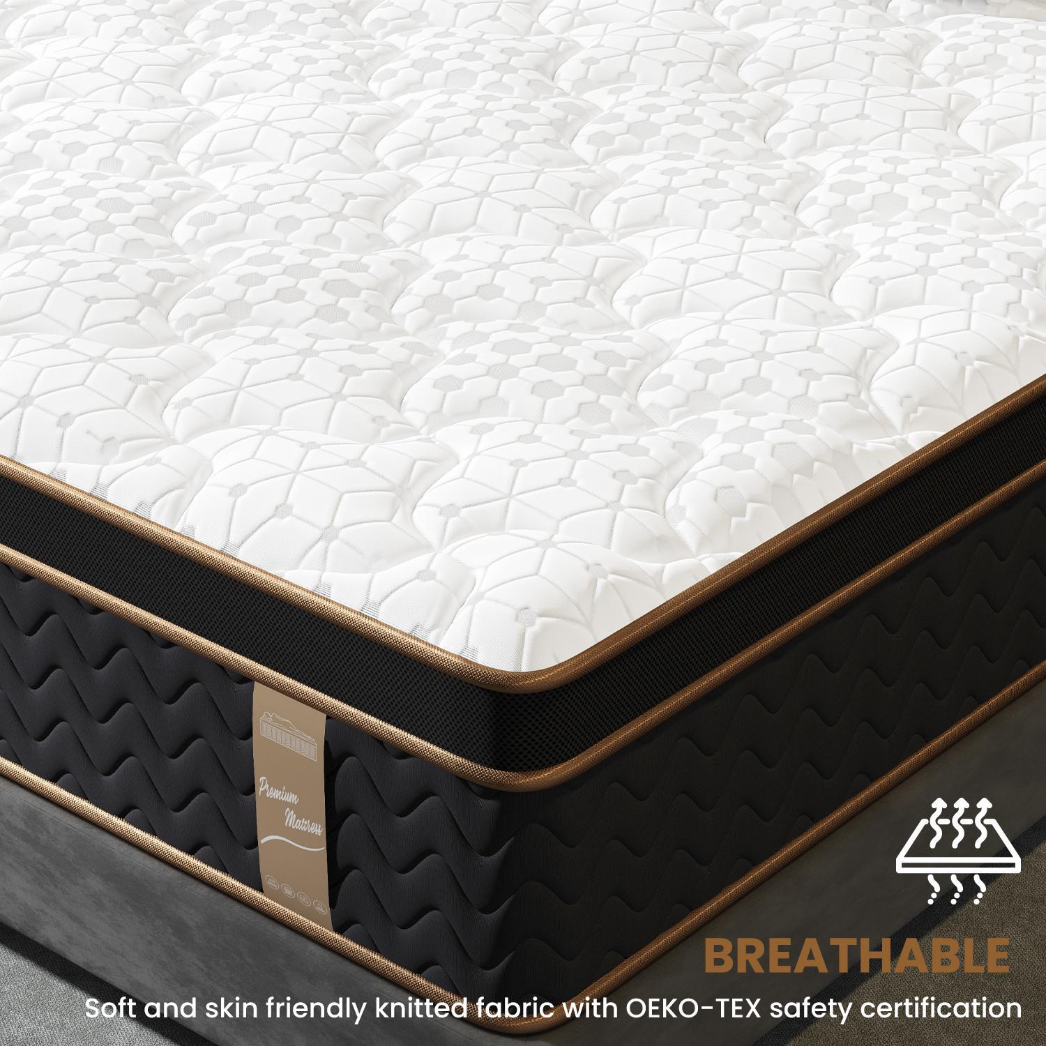 Plush Hybrid Mattresses With Gel Memory Foam, Individual Pocket Spring Motion Isolation Edge Support Somnus Mattress USA