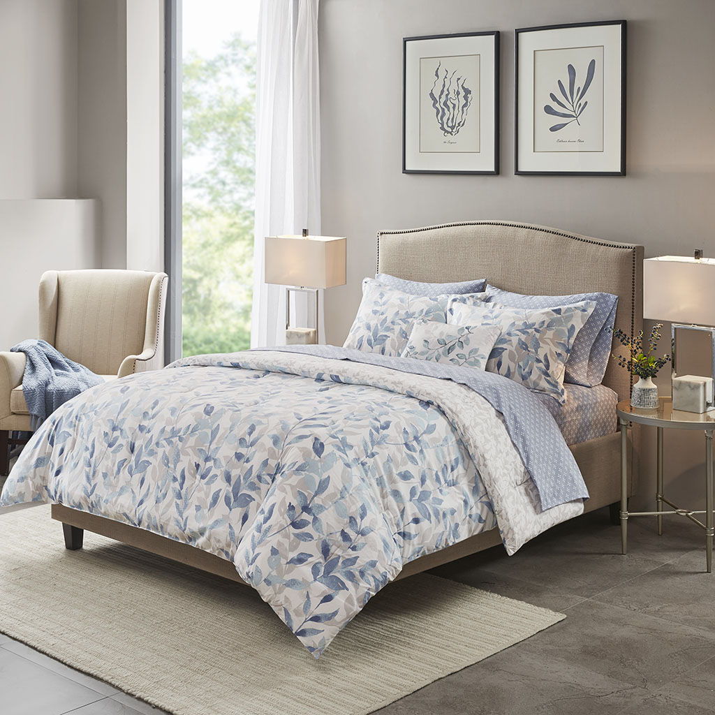 Sofia - Queen Reversible Complete Bedding Set - Blue