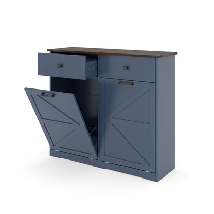 Double Tilt Out Trash Cabinet With Hideaway Drawer And Barn Door Style Home Essentials