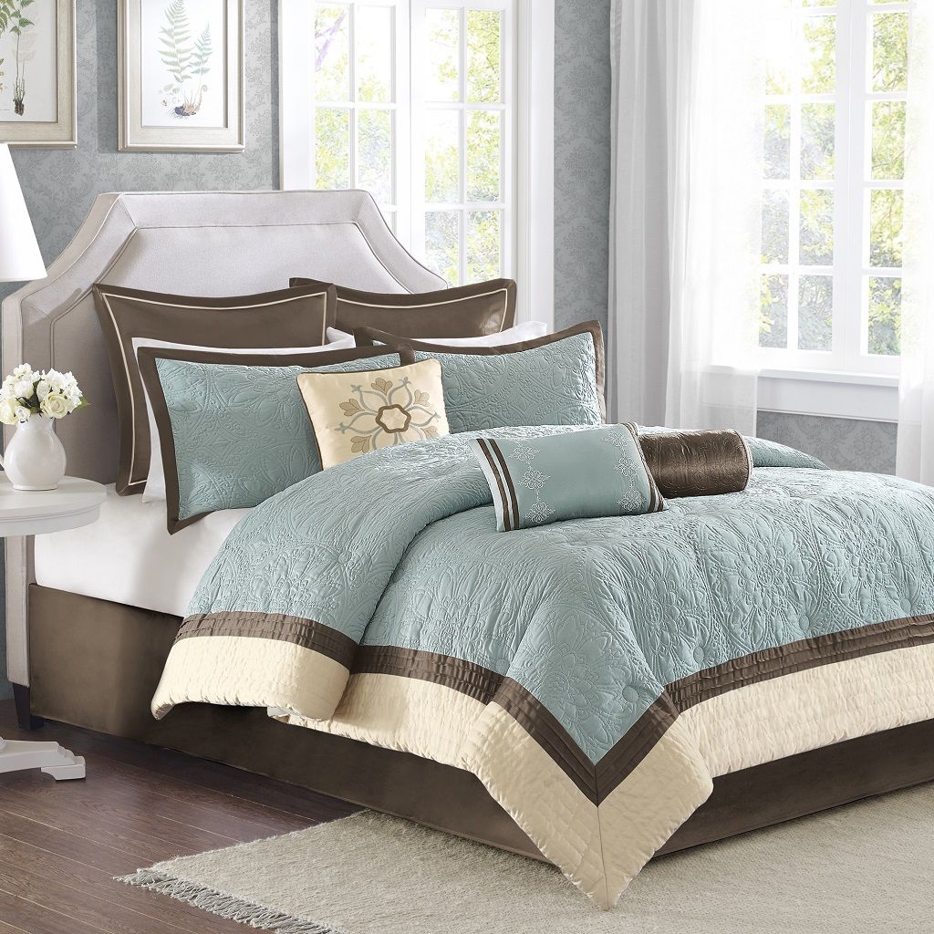 Juliana - King 9 Piece Charmeuse Comforter Set - Blue Madison Park