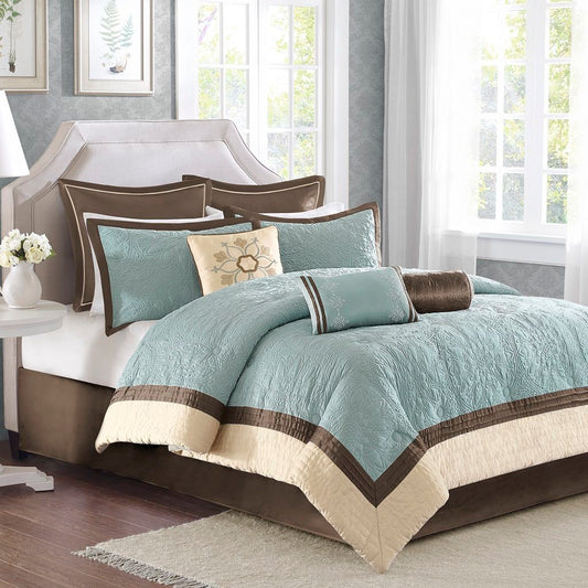 Juliana - King 9 Piece Charmeuse Comforter Set - Blue Madison Park
