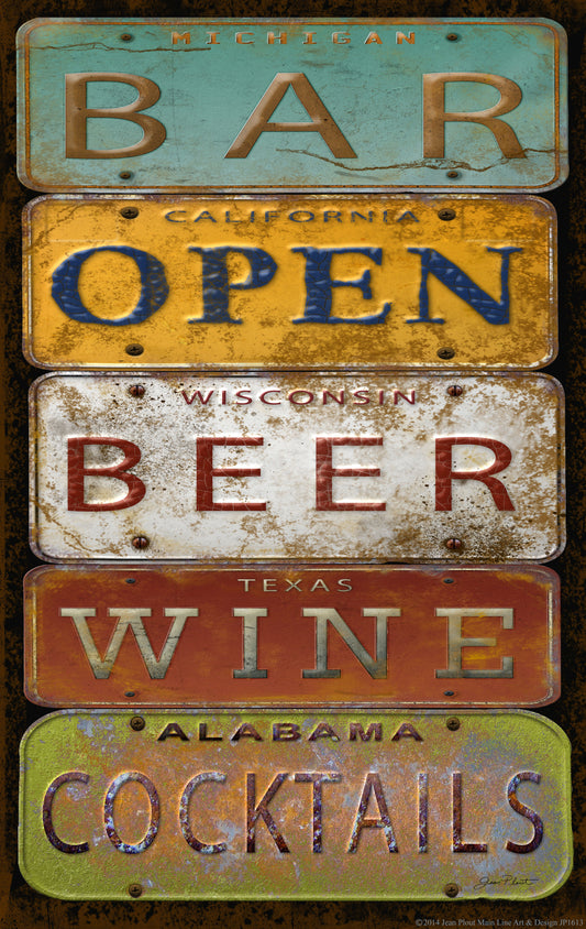 Framed - License Plate Bar Open By Jean Plout - Orange