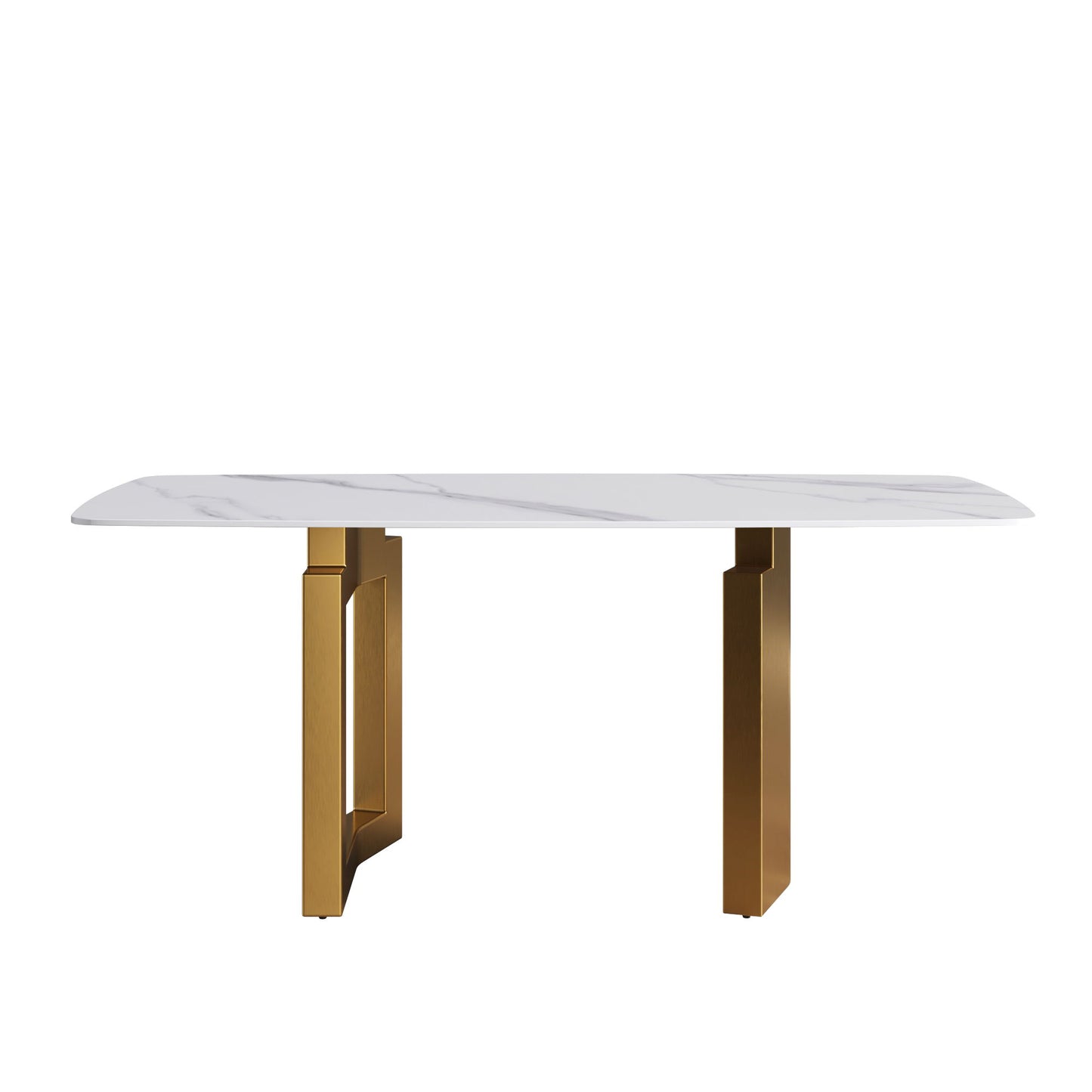 70.87" Modern Artificial Stone White Curved Metal Leg Dining Table - White / Gold