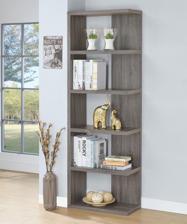 Harrison - 5-Shelf Bookshelf - Weathered Gray CoasterEveryday