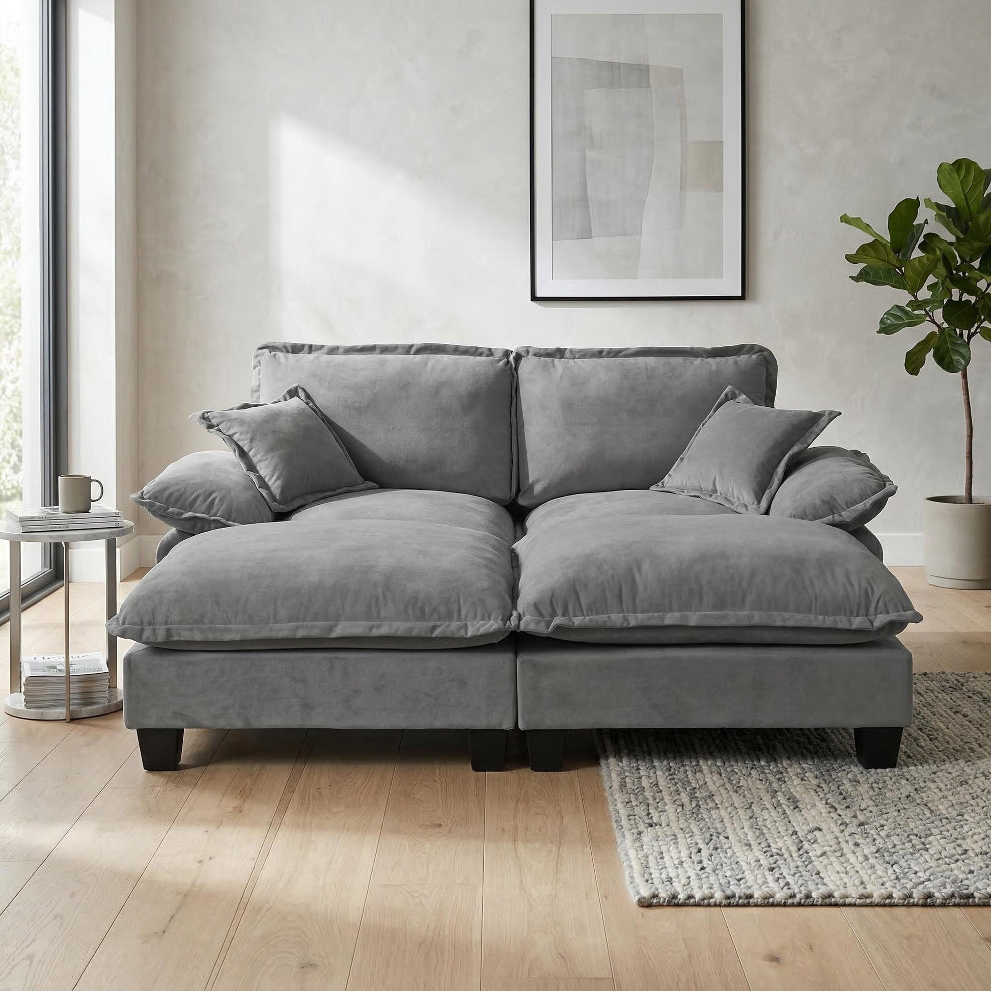 Modular Sectional Sofa With Movable Ottoman & Pillows Home Essentials