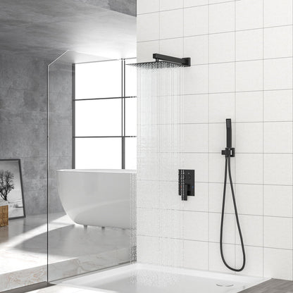 Dual Shower Head System With Rainfall Design, 10" Wall Mounted Square Shower Set - Matte Black Daily Nest