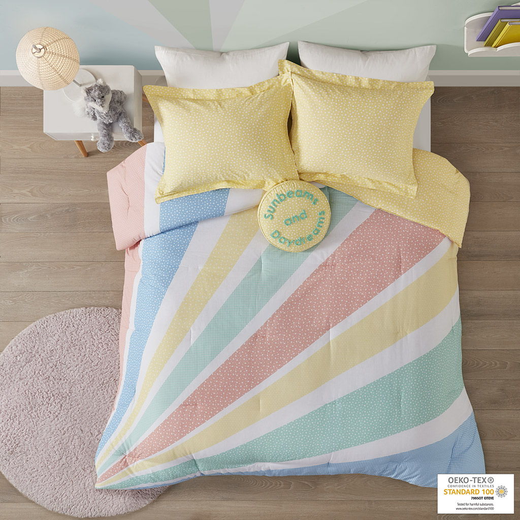 Rory - Rainbow Sunburst Reversible Comforter Set - Yellow