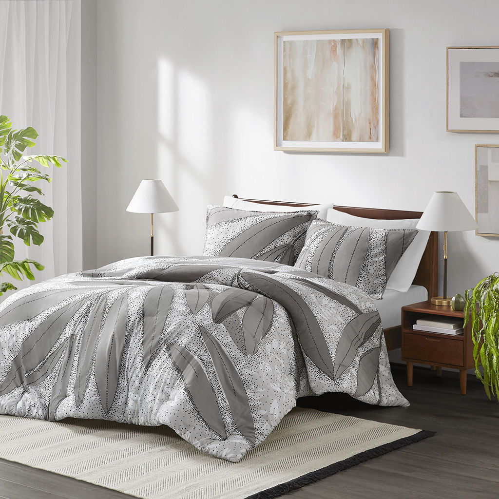 Adrian - Botanical Cotton Comforter Set - Gray