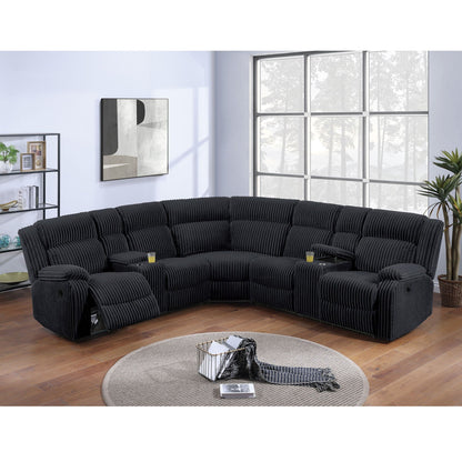 Manual Motion Reclining Sectional LAF / RAF Loveseat With Consoles Cup Holders Upholstered Living Room - Black Home Essentials