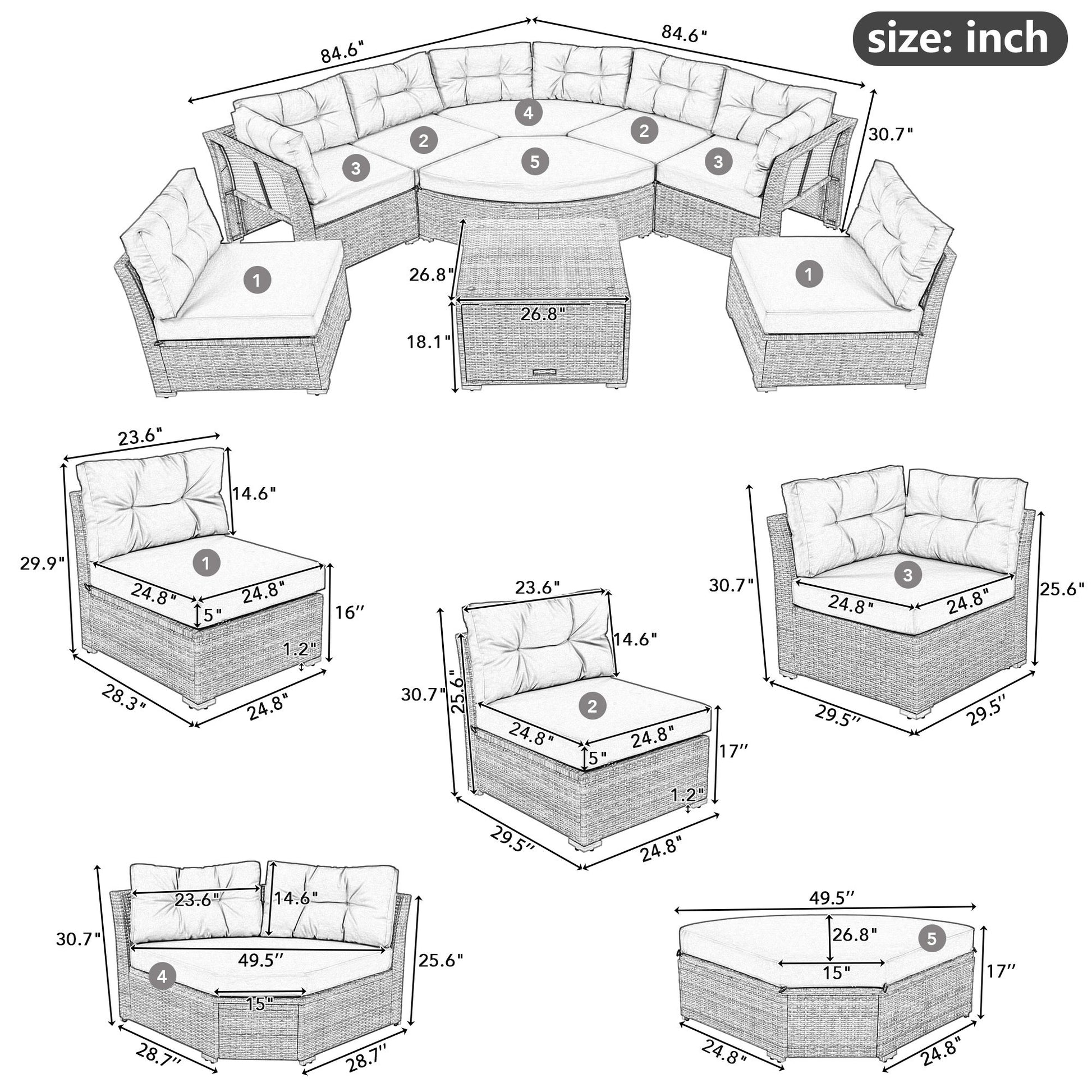 Patio Furniture Set Outdoor Daybed Rattan Sectional With Cushions And Center Table Hearth and Haven