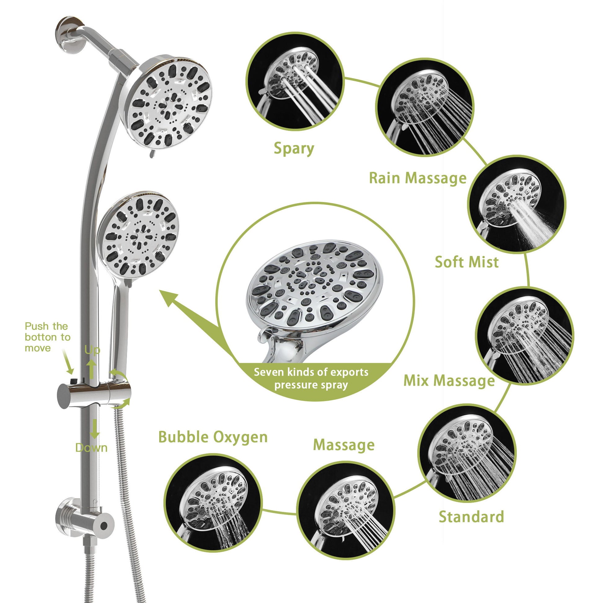 Multi Function Dual Shower Head Shower System With 4.7" Rain Showerhead, 7 Function Hand Shower, Adjustable Slide Bar Daily Nest